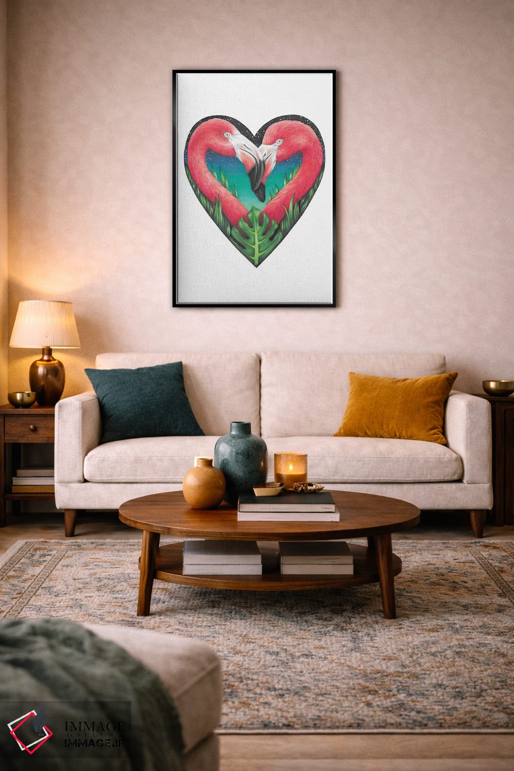 تابلو دکوراتیو قلب فلامینگو اثر مندی هک - D4B