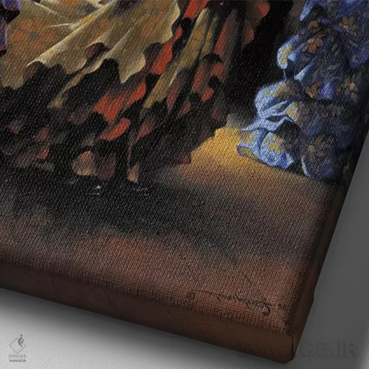 تابلو دکوراتیو وقتی می گریند، می خوانند و می رقصند اثر ماهر مرکوس - نمای نزدیک بافت بوم