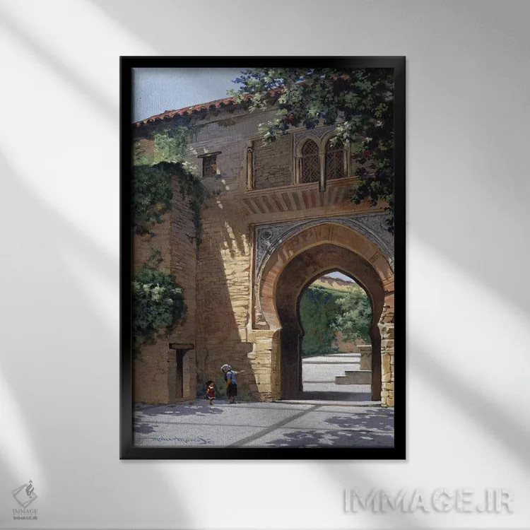 تابلو دکوراتیو دروازه الحمرا اثر ماهر مرکوس - نمای قابدار مشکی