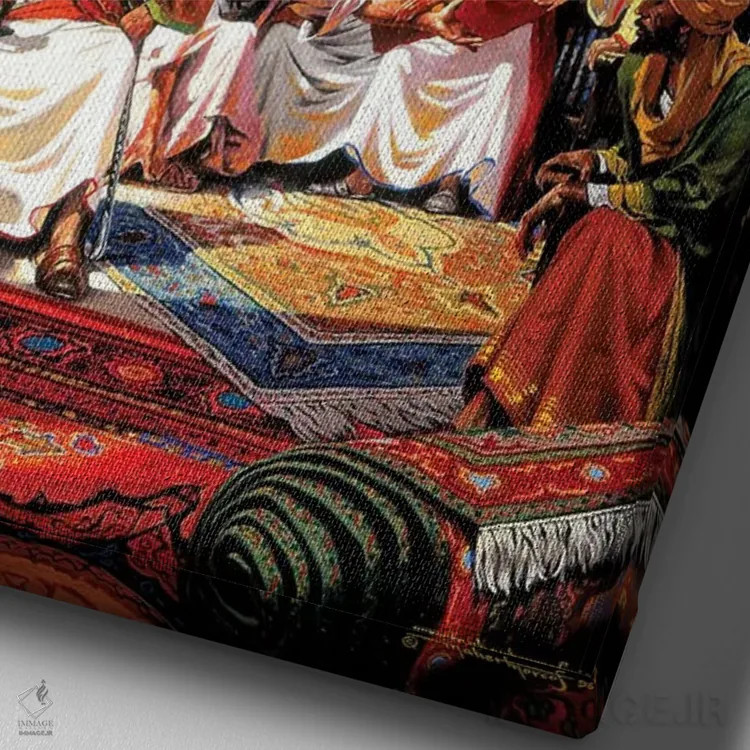 تابلو دکوراتیو بازار جمعه سوق اثر ماهر مرکوس - نمای نزدیک بافت بوم