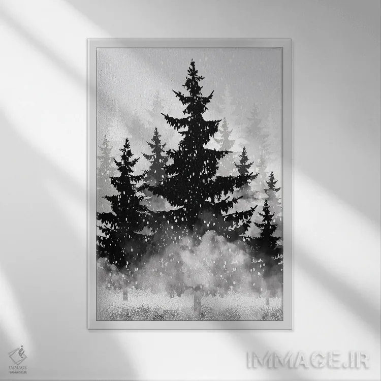 تابلو دکوراتیو کاج های مه آلود II اثر ملودی هوگان - نمای قابدار سفید