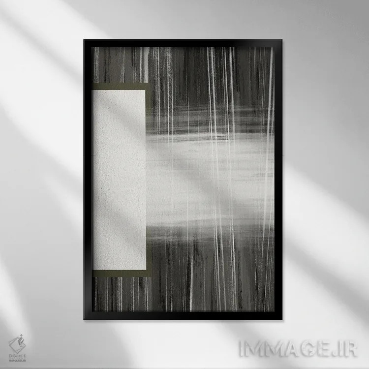 تابلو انتزاعی آبستره خنثی اثر ملودی هوگان - نمای قابدار مشکی