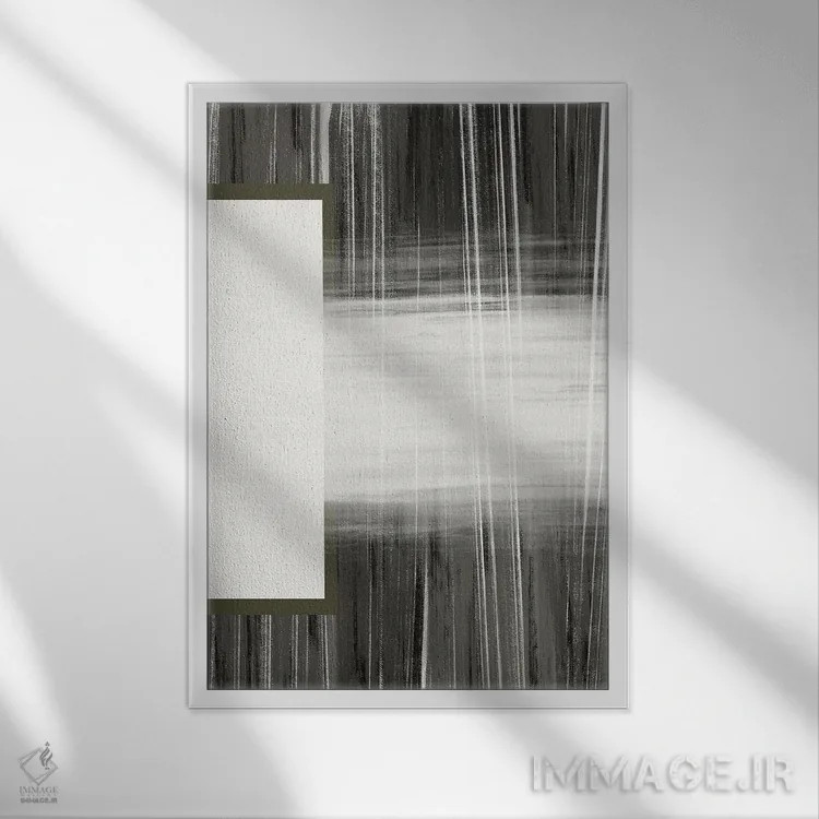 تابلو انتزاعی آبستره خنثی اثر ملودی هوگان - نمای قابدار سفید