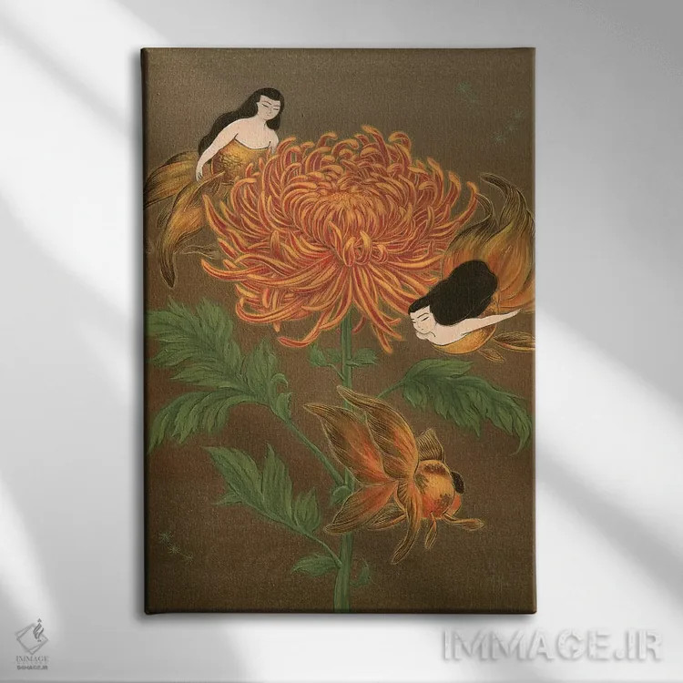 تابلو دکوراتیو پری ماهی های طلایی اثر مارتین هسو - نمای روبهرو روی دیوار