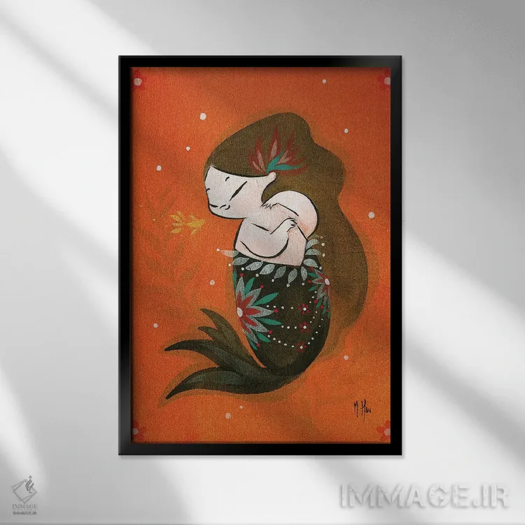 تابلو دکوراتیو پری ماهی طلایی اثر مارتین هسو - نمای قابدار مشکی