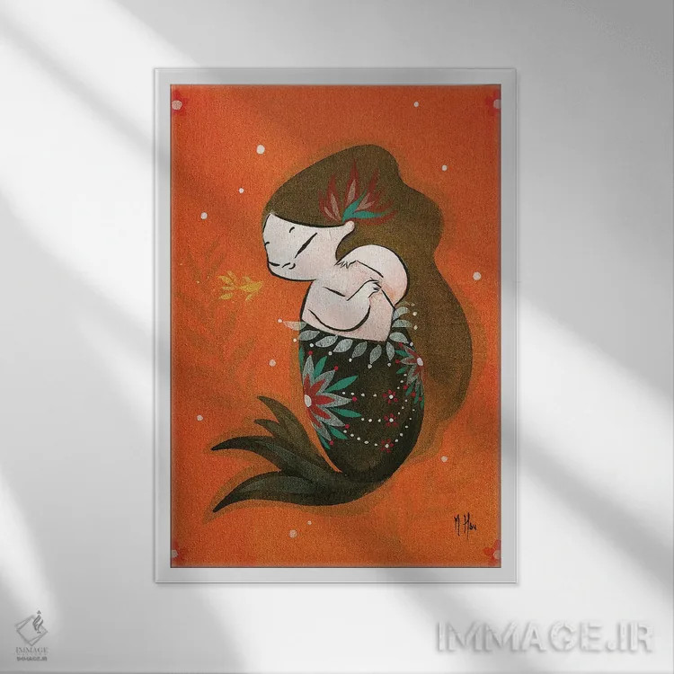 تابلو دکوراتیو پری ماهی طلایی اثر مارتین هسو - نمای قابدار سفید