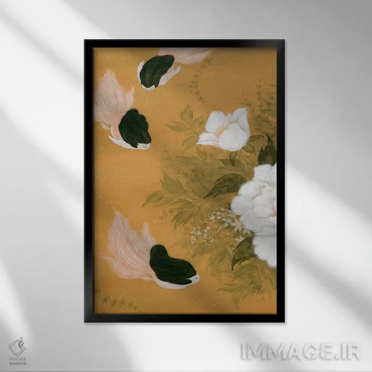 تابلو دکوراتیو پری ماهی طلایی اثر مارتین هسو - نمای قابدار مشکی