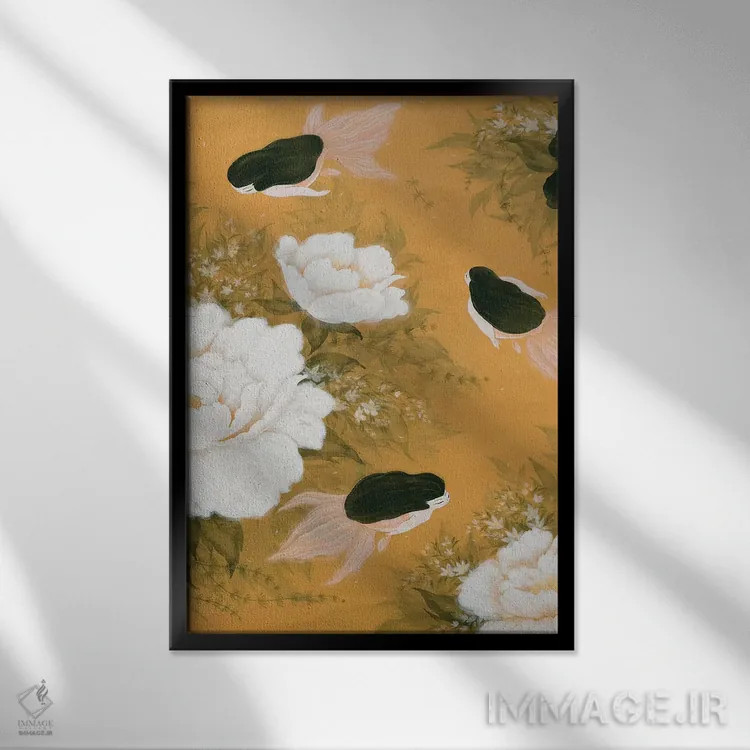 تابلو دکوراتیو پری ماهی طلایی اثر مارتین هسو - نمای قابدار مشکی