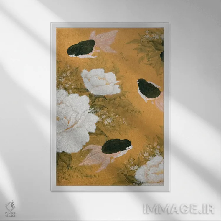 تابلو دکوراتیو پری ماهی طلایی اثر مارتین هسو - نمای قابدار سفید