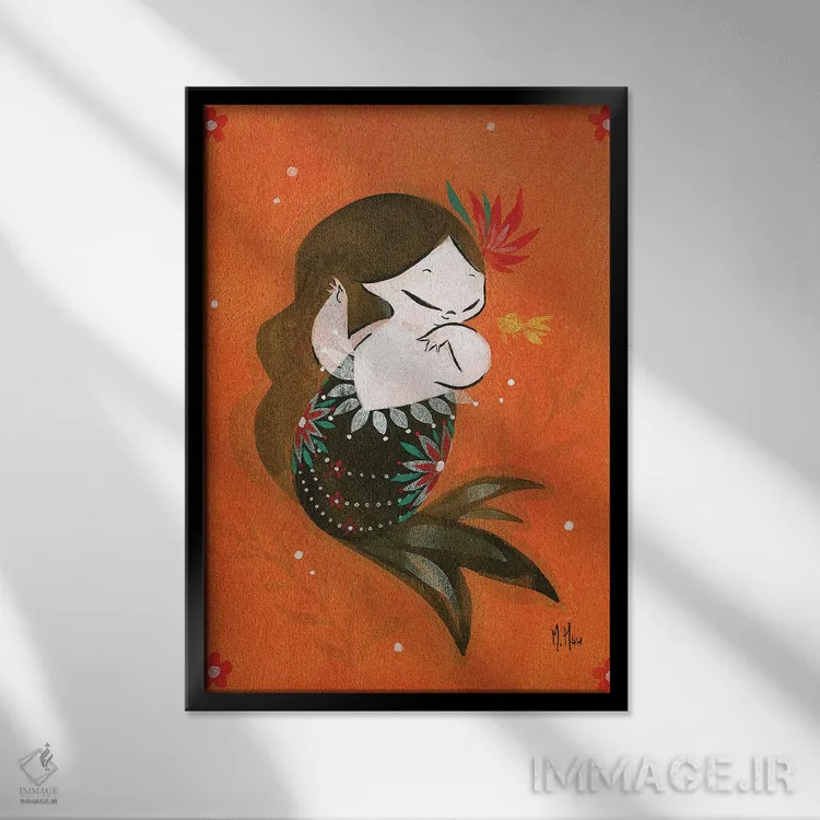 تابلو دکوراتیو پری ماهی طلایی اثر مارتین هسو - نمای قابدار مشکی