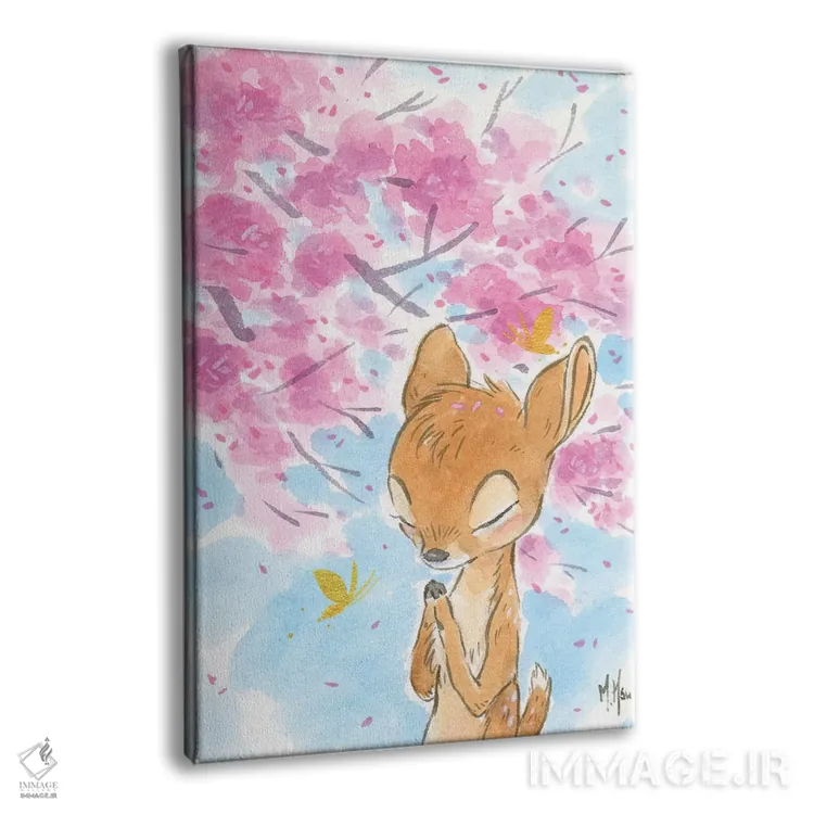 تابلو دکوراتیو گوزن شکوفه گیلاس اثر مارتین هسو - نمای پرسپکتیو محصول