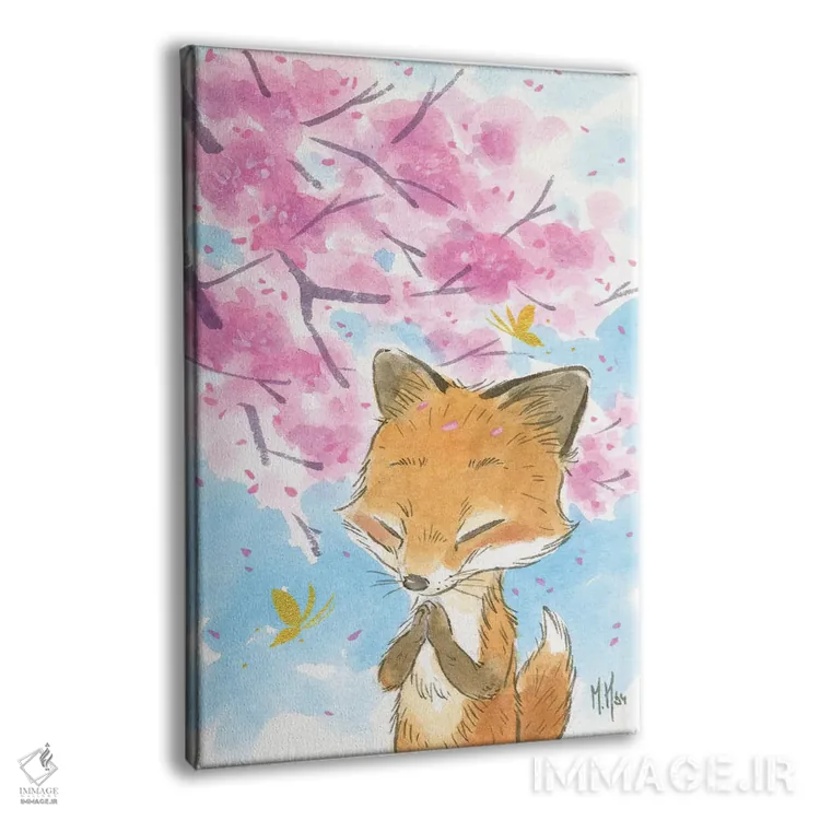 تابلو دکوراتیو روباه شکوفه گیلاس اثر مارتین هسو - نمای پرسپکتیو محصول