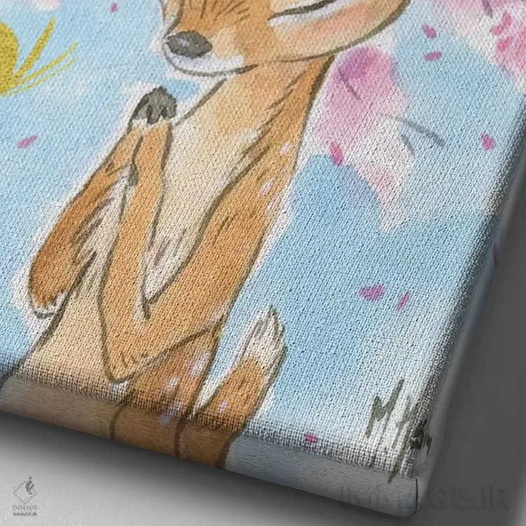 تابلو دکوراتیو گوزن شکوفه گیلاس اثر مارتین هسو - نمای نزدیک بافت بوم