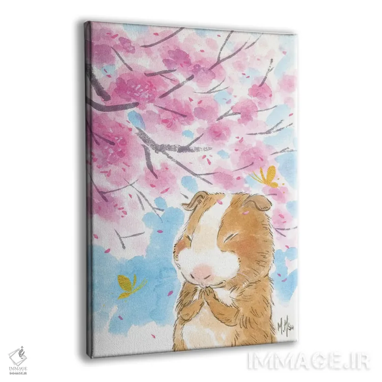 تابلو دکوراتیو خوکچه هندی شکوفه گیلاس اثر مارتین هسو - نمای پرسپکتیو محصول