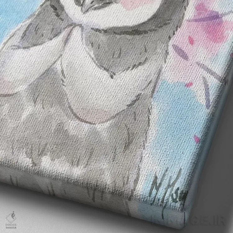 تابلو دکوراتیو پنگوئن شکوفه گیلاس اثر مارتین هسو - نمای نزدیک بافت بوم