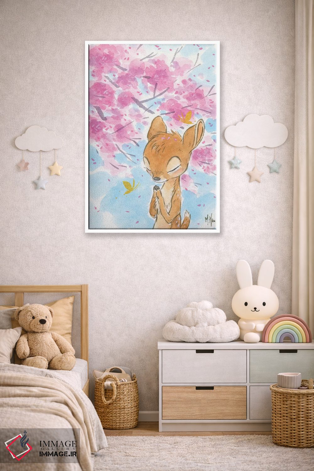 تابلو دکوراتیو گوزن شکوفه گیلاس اثر مارتین هسو - D3W