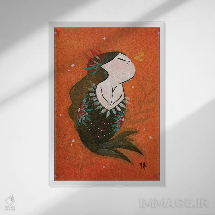تابلو دکوراتیو پری ماهی طلایی اثر مارتین هسو - نمای قابدار سفید