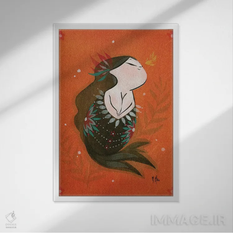 تابلو دکوراتیو پری ماهی طلایی اثر مارتین هسو - نمای قابدار سفید