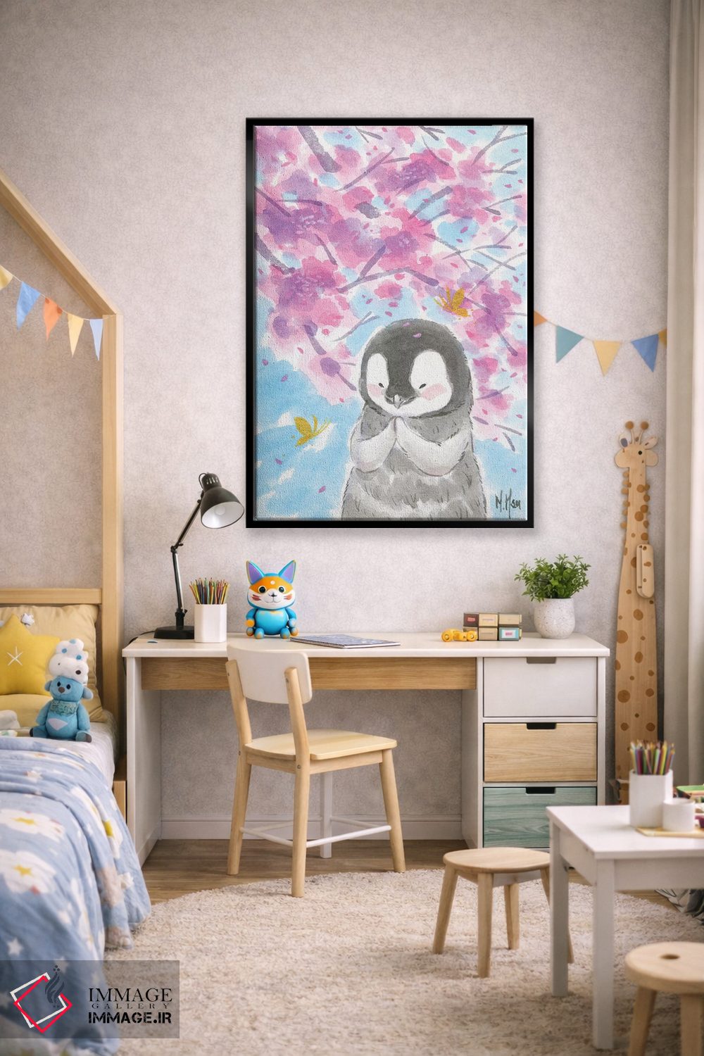 تابلو دکوراتیو پنگوئن شکوفه گیلاس اثر مارتین هسو - D2B