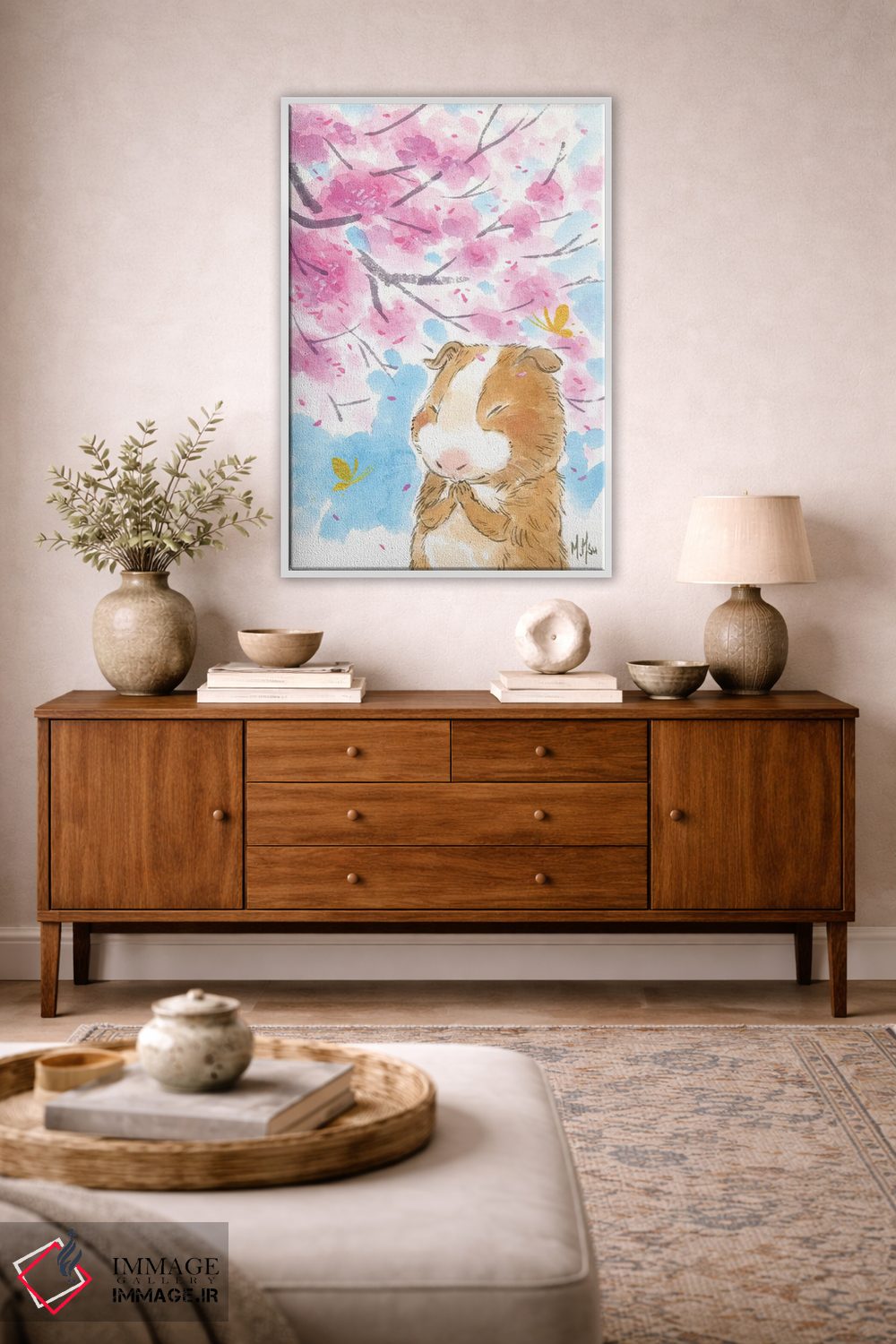 تابلو دکوراتیو خوکچه هندی شکوفه گیلاس اثر مارتین هسو - D3W