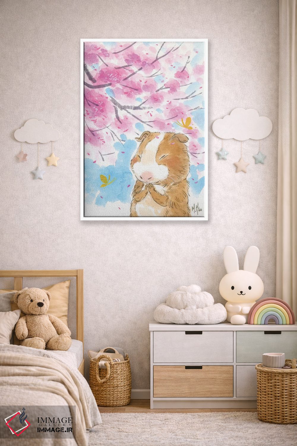 تابلو دکوراتیو خوکچه هندی شکوفه گیلاس اثر مارتین هسو - D4W