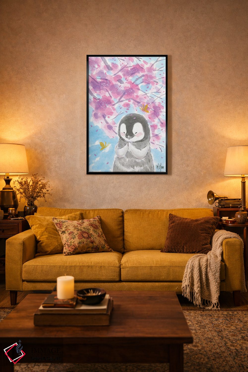 تابلو دکوراتیو پنگوئن شکوفه گیلاس اثر مارتین هسو - D4B
