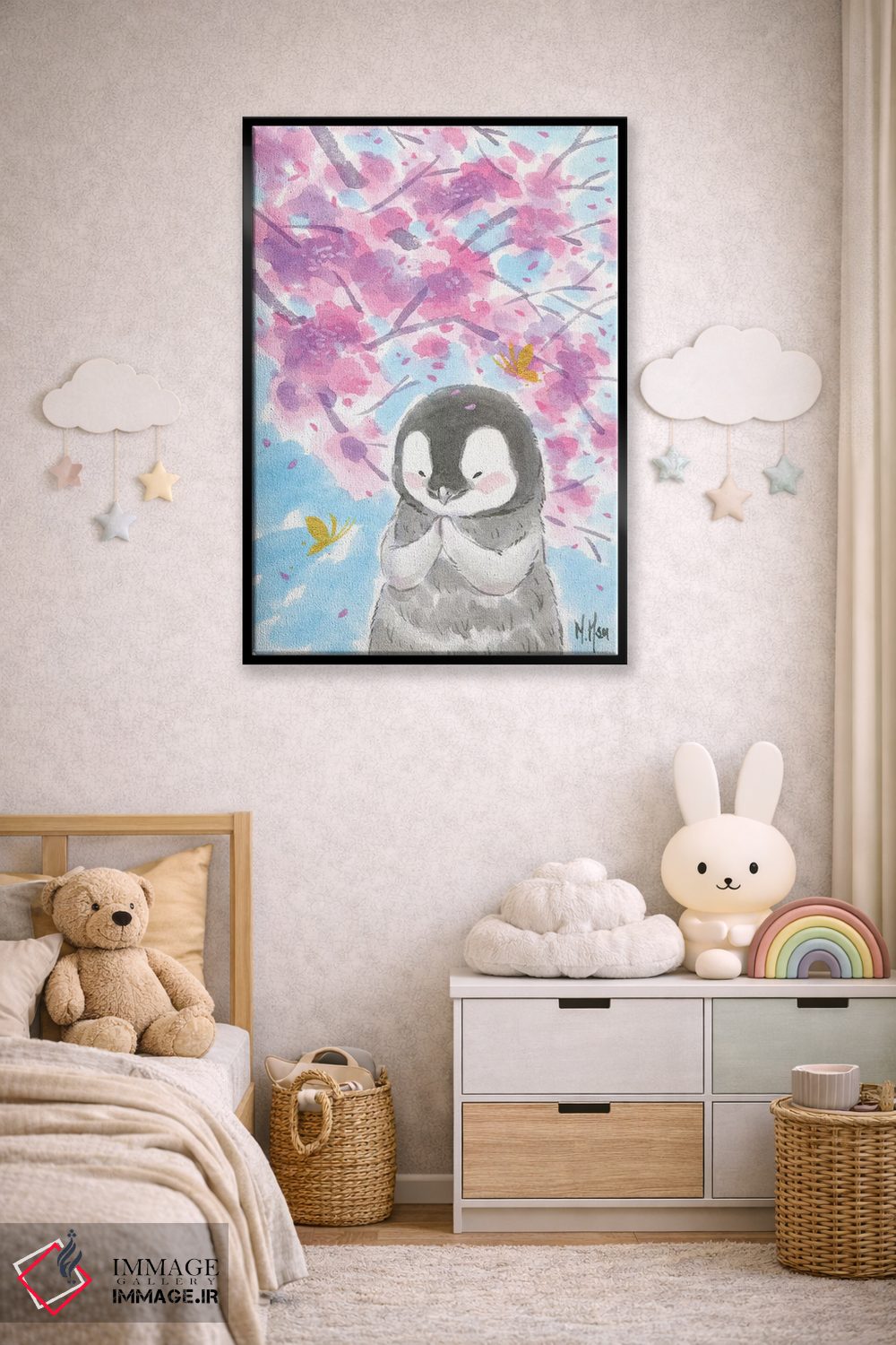 تابلو دکوراتیو پنگوئن شکوفه گیلاس اثر مارتین هسو - D5B