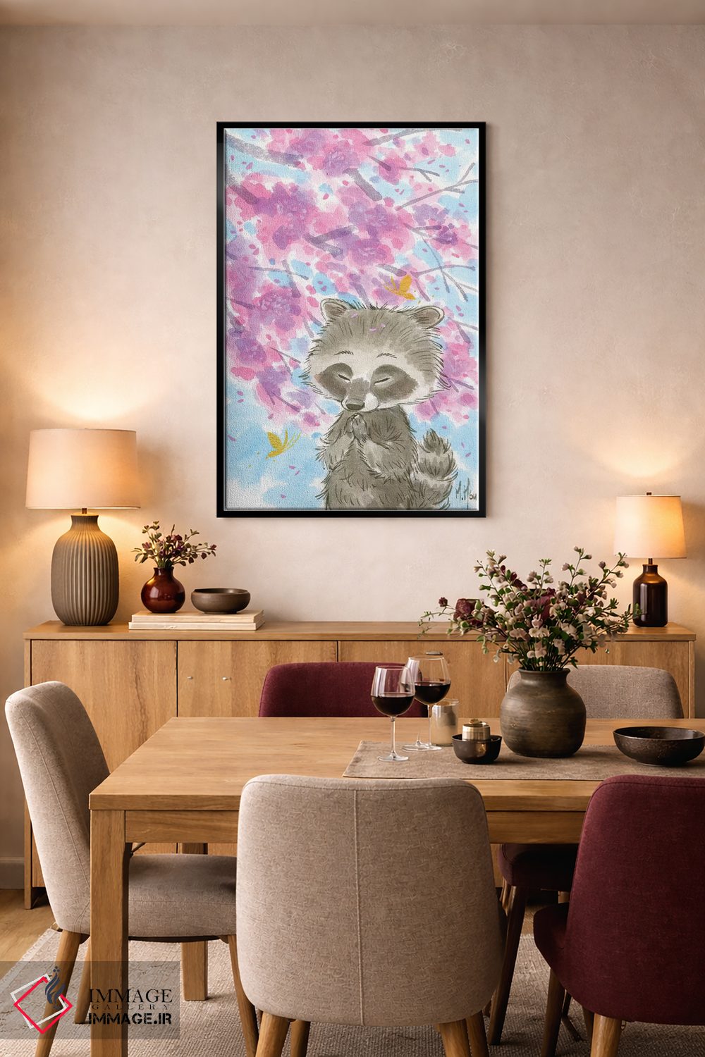 تابلو دکوراتیو راکون شکوفه گیلاس اثر مارتین هسو - D6B