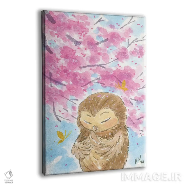 تابلو دکوراتیو جغد شکوفه گیلاس اثر مارتین هسو - نمای پرسپکتیو محصول