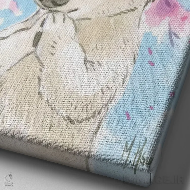 تابلو دکوراتیو خرس قطبی شکوفه گیلاس اثر مارتین هسو - نمای نزدیک بافت بوم