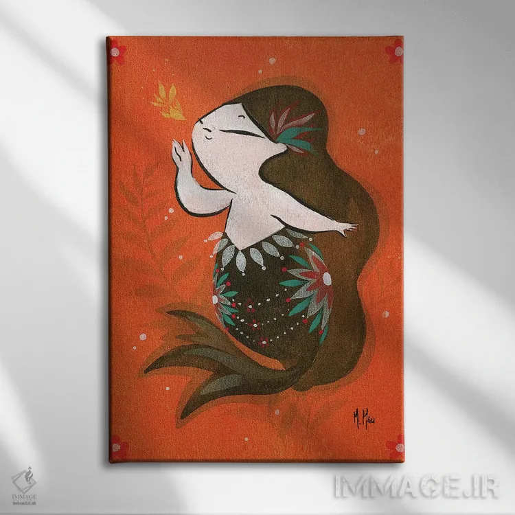 تابلو دکوراتیو پری ماهی طلایی اثر مارتین هسو - نمای روبهرو روی دیوار