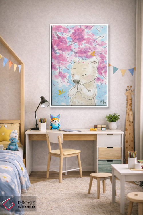 تابلو دکوراتیو خرس قطبی شکوفه گیلاس اثر مارتین هسو - D1W