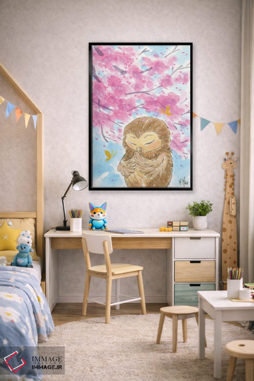 تابلو دکوراتیو جغد شکوفه گیلاس اثر مارتین هسو - D3B