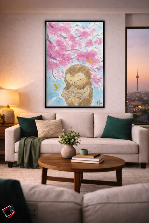 تابلو دکوراتیو جغد شکوفه گیلاس اثر مارتین هسو - D2B