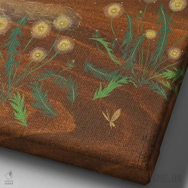 تابلو دکوراتیو پوما و قاصدک ها اثر مارتین هسو - نمای نزدیک بافت بوم