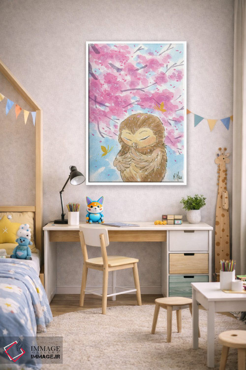 تابلو دکوراتیو جغد شکوفه گیلاس اثر مارتین هسو - D1W