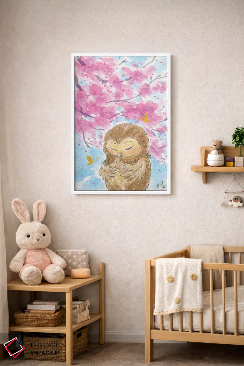 تابلو دکوراتیو جغد شکوفه گیلاس اثر مارتین هسو - D4W