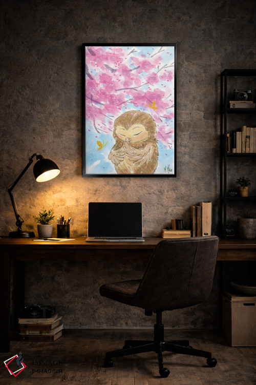 تابلو دکوراتیو جغد شکوفه گیلاس اثر مارتین هسو - D6B