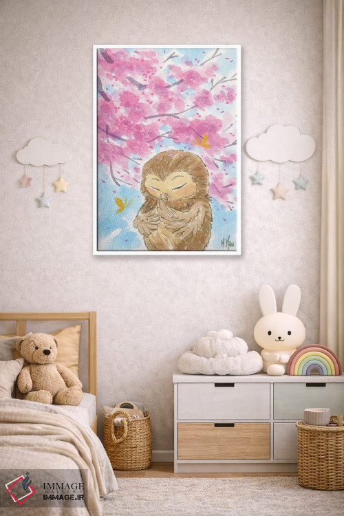 تابلو دکوراتیو جغد شکوفه گیلاس اثر مارتین هسو - D5W