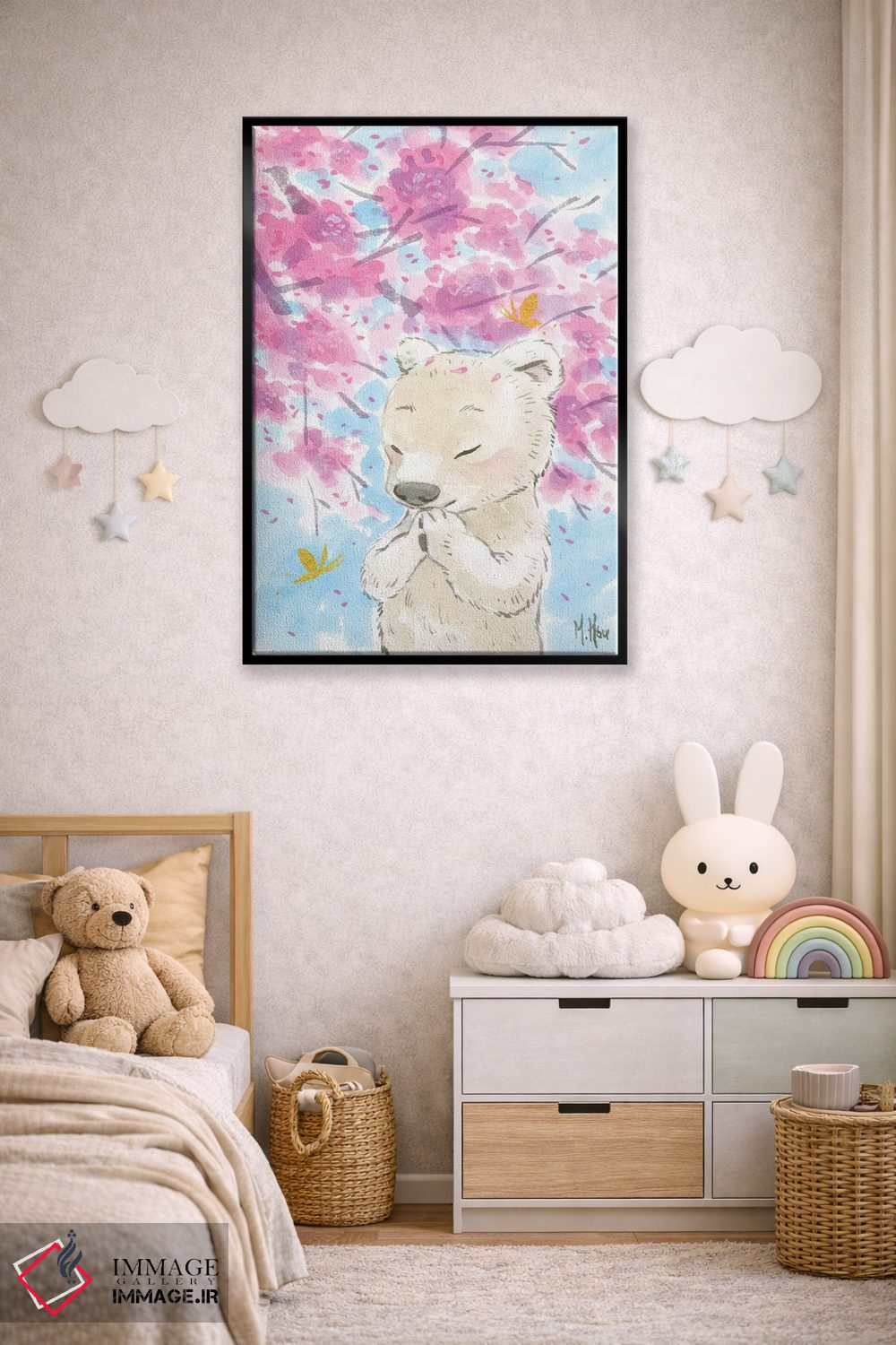 تابلو دکوراتیو خرس قطبی شکوفه گیلاس اثر مارتین هسو - D6B