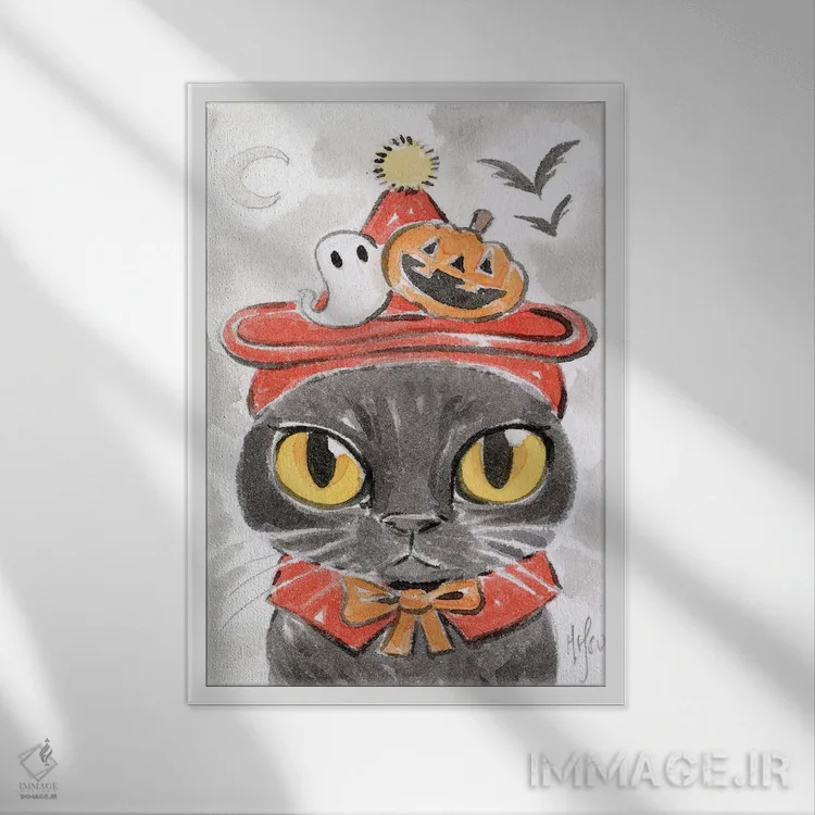 تابلو دکوراتیو گربه اثر مارتین هسو - نمای قابدار سفید