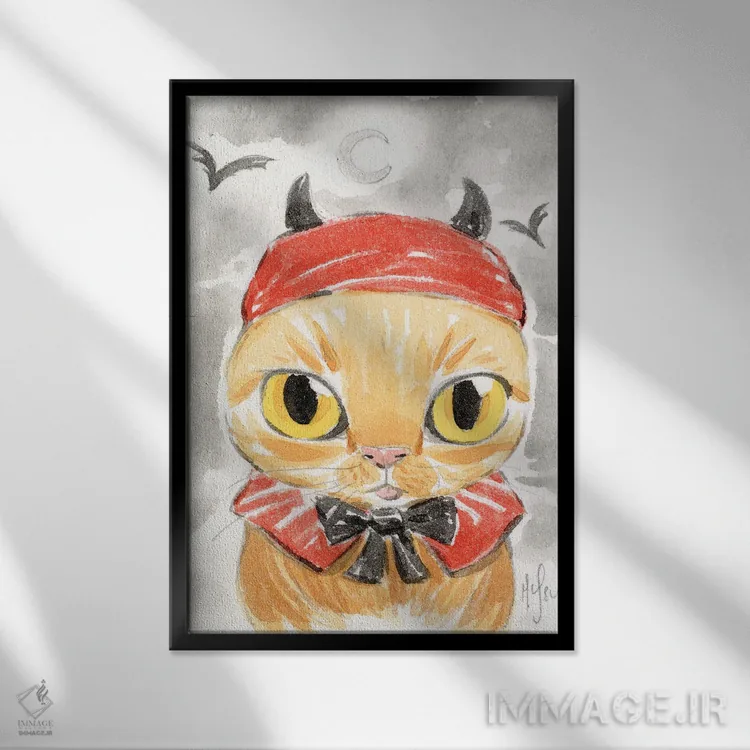 تابلو دکوراتیو گربه اثر مارتین هسو - نمای قابدار مشکی