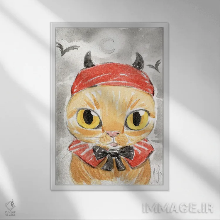 تابلو دکوراتیو گربه اثر مارتین هسو - نمای قابدار سفید