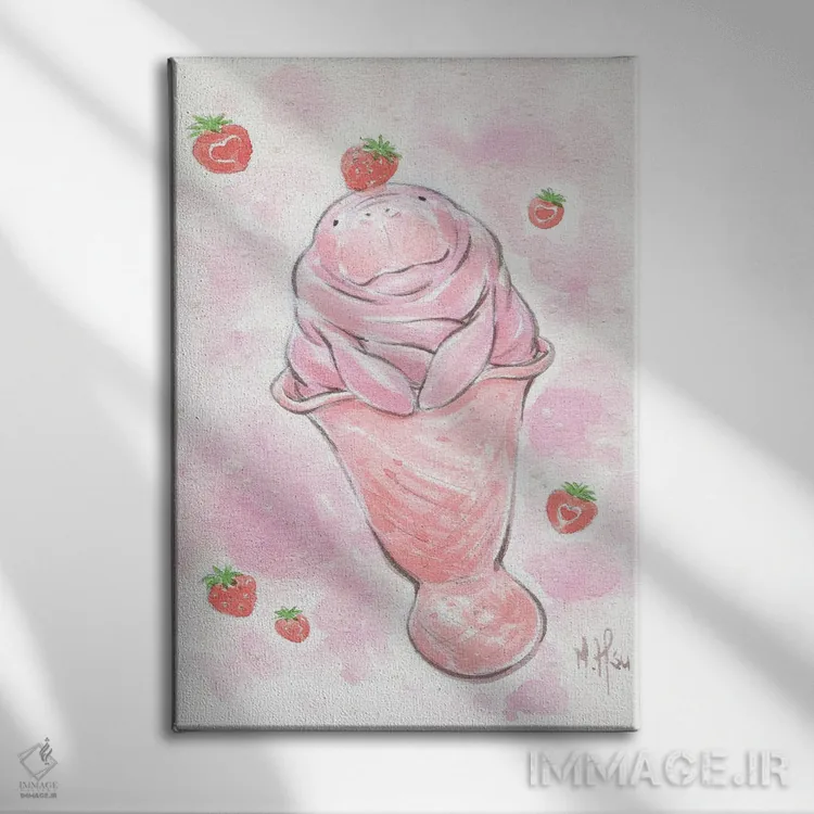 تابلو دکوراتیو ماناتی بستنی توت فرنگی اثر مارتین هسو - نمای روبهرو روی دیوار