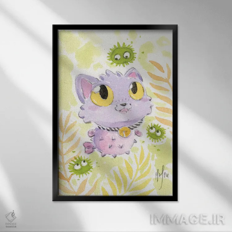 تابلو دکوراتیو گربه بادکنکی اثر مارتین هسو - نمای قابدار مشکی