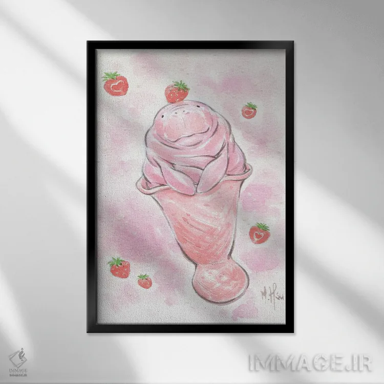 تابلو دکوراتیو ماناتی بستنی توت فرنگی اثر مارتین هسو - نمای قابدار مشکی