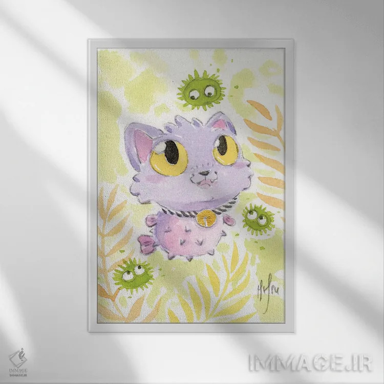 تابلو دکوراتیو گربه بادکنکی اثر مارتین هسو - نمای قابدار سفید