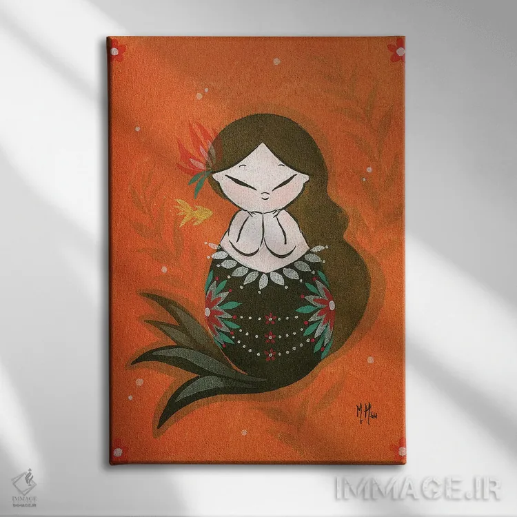 تابلو دکوراتیو پری ماهی طلایی اثر مارتین هسو - نمای روبهرو روی دیوار