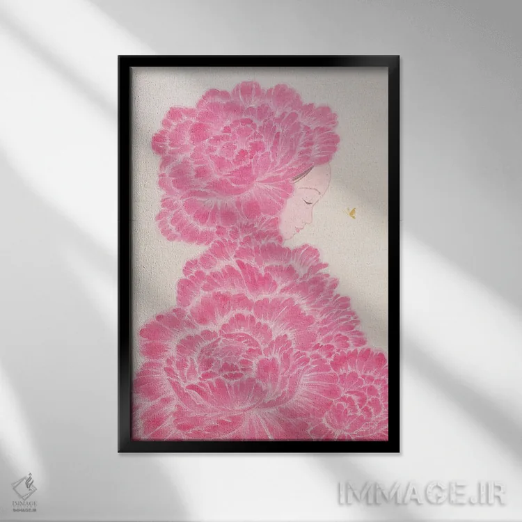 تابلو دکوراتیو شکوفه روز اثر مارتین هسو - نمای قابدار مشکی