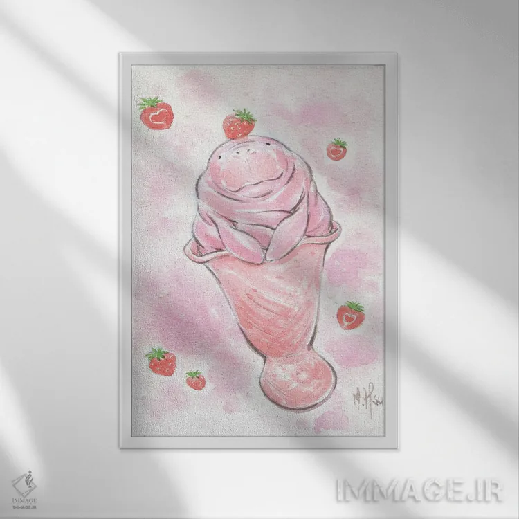 تابلو دکوراتیو ماناتی بستنی توت فرنگی اثر مارتین هسو - نمای قابدار سفید